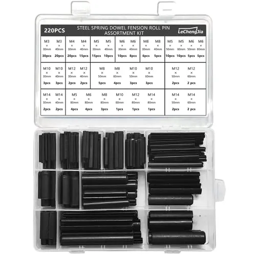 Stück geschlitzte Federstifte Stahl Federstift Kombination Metall Federstift Kombination Set Hohlfederstift Größe M3 M4 M5 M6 M8 M10 M12 M14 schwarz mit Box 220
