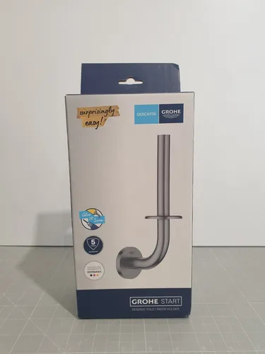 GROHE QuickFix Start Reserve Toiletten Papierhalter 41 186 DC0 - Toilettenpapierhalter & -lagerung, modern und einfach zu installieren mit Klebemontage, aus gebürstetem Metall für ein elegantes Badezimmerdesign.