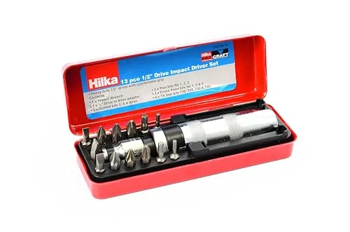 Hilka Pro Craft 1/2 Zoll Schlagschrauber Set (13-teilig) - Schraubendreher-Set mit Heavy Duty 1/2 Zoll Treiber und bequemem Griff, ideal für präzises Arbeiten. Praktische Verpackung für einfache Aufbewahrung.