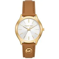 MICHAEL KORS Damen Analog Quarz Uhr MK7543 - Elegante Armbanduhr für Damen mit 38-mm-Gehäuse und kratzfestem Mineralglas. Das braune Lederarmband ist individuell verstellbar und sorgt für perfekten Tragekomfort. Wasserdicht bis 50 m, ideal für den Alltag.