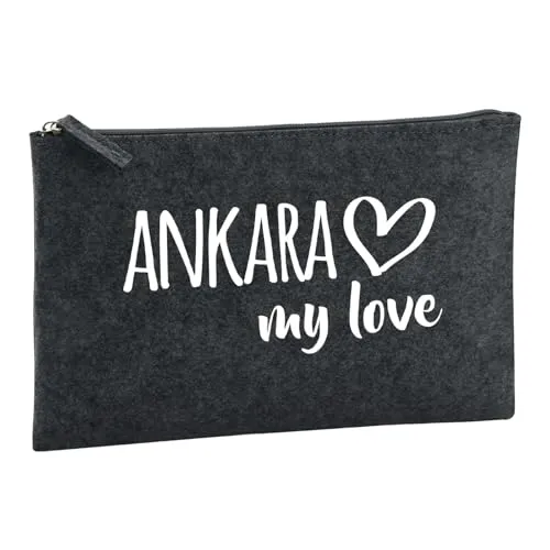 Huuraa Kulturbeutel Ankara My Love 1 Liter Charcoal Filz Kosmetiktasche Geschenkidee
