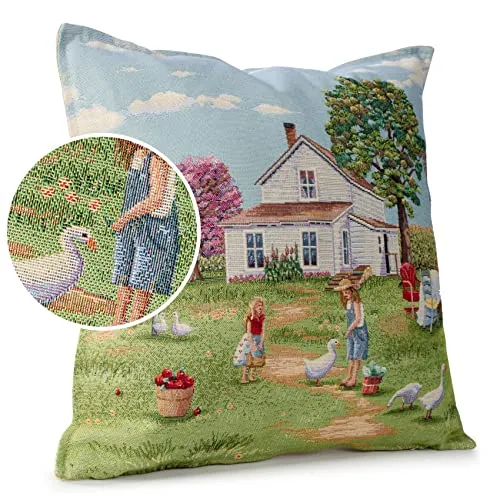 ANRO Kissenbezug Dekokissen Kissen Sofakissen Kissenbezüge Kissenhülle Gobelin Motiv Bauernhof 45x45cm mit Füllung