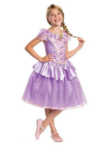 DISGUISE Disney Deluxe Rapunzel Kostüm für Kinder, Prinzessin Größe S - Kostüme für Kinder – Offizielles Disney Rapunzel-Kleid mit zauberhaften Details, ideal für Karneval, Halloween oder Rollenspiele. Verziert mit Pailletten und einem charmanten Rapunzel-Motiv.