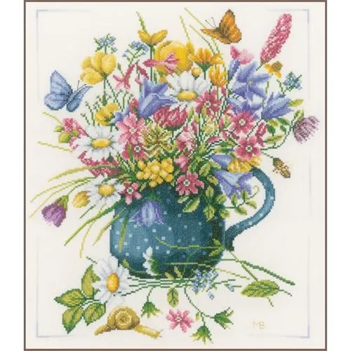 Lanarte Kreativset PN-0164074 Blumen in Vase - Kreativkästen mit klarem Design, ideal für Anfänger und Fortgeschrittene. Enthält 100% Baumwolle, DMC-Garn und eine detaillierte Anleitung für ein wunderschönes Ergebnis.