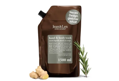 Jean & Len ohne Gedons* Handseife Hand & Body Wash Rosemary und Ginger im Nachfüllbeutel, 1,5 L, 1-tlg.
