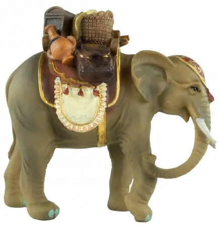 Handbemalte Krippenfigur Elefant mit Gepäck, ca. 13,5 cm, K 081