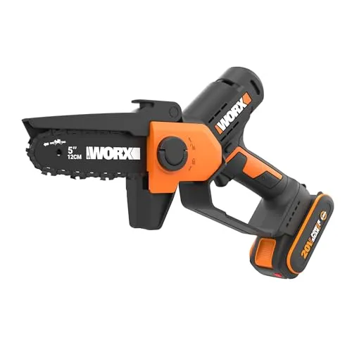WORX WG326E Akku Mini-Kettensäge 20V, 12 cm Schnittlänge, werkzeugloser Kettenwechsel, 7,6 m-s Kettengeschwindigkeit (inkl- 2,0 Ah Akku und Ladegerät)