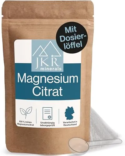 JKR Minerals Magnesiumcitrat Pulver 900g, Laborgeprüft, reines Magnesium Citrate ohne Zusatzstoffe, leicht dosierbar, unterstützt Muskeln, Nerven und den Elektrolythaushalt.