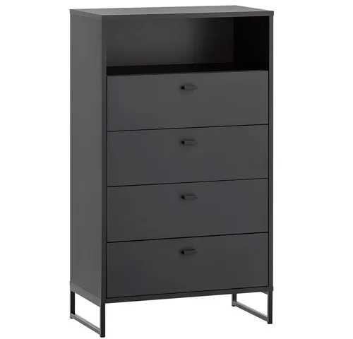 Lomadox Highboard JULBACH-80 – Flurmöbel in schwarzmatt - Stylisches Flur Highboard JULBACH-80 in schwarzmatt. Mit 4 Schubkästen und offenem Fach bietet es praktischen Stauraum und überzeugt durch modernes Design. Ideal für einen aufgeräumten Eingangsbereich.