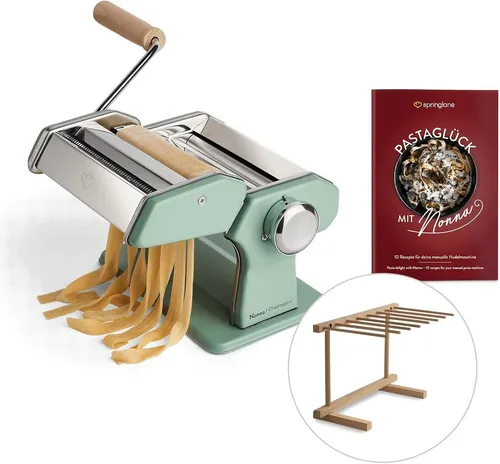 SPRINGLANE Manuelle Nudelmaschine Nonna, Edelstahl, Pastamaker - Nudelmaschinen für Pasta-Liebhaber – Mit der Nonna bereitest du mühelos Spaghetti, Lasagne und mehr. Inklusive Rezeptheft und 3 Schneideaufsätzen für kreative Pastakreationen!
