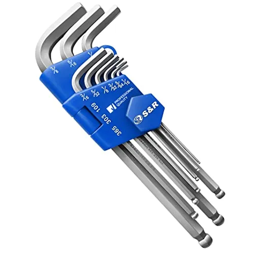 S&R Innensechskantschlüssel Satz HX mit Kugelkopf, lang, 9-tlg. 1/16-3/8 inch, in Kunststoffclip