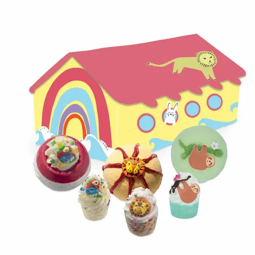 Bomb Cosmetics Pflege-Geschenkset 6-tlg. Noahs Ark Set - Gesichtspflege-Set mit 3 Bath Blastern und 3 Bade-Mallows für tierischen Badespaß. Wunderschön verpackt in einer Geschenkbox, ideal zum Entspannen und Wohlfühlen.