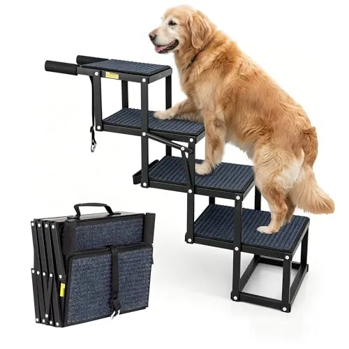Thanaddo 4-stufige Hundetreppe für Autos – Klappbare Hunderampe mit Teppich
