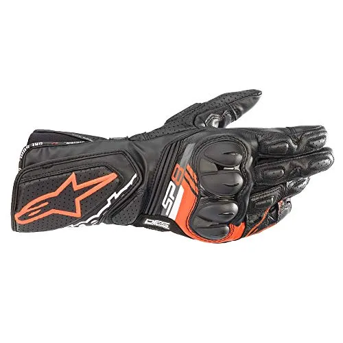 Alpinestars SP-8 V3 Handschuh schwarz/fluo-rot S - Motorradhandschuhe mit Rennsport-DNA, aus hochabriebfestem Ziegenleder, bieten exzellenten Schutz und Komfort dank innovativer Knöchelprotektoren und Touchscreen-kompatibler Fingerspitze.