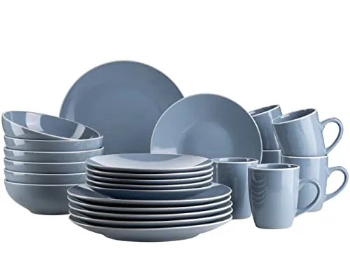 MÄSER Serie Elissa 24-teiliges Kombiservice (blau) - Tafelservice aus hochwertiger Keramik, spülmaschinen- und mikrowellengeeignet, ideal für stilvolle Tischdekoration und den täglichen Gebrauch.