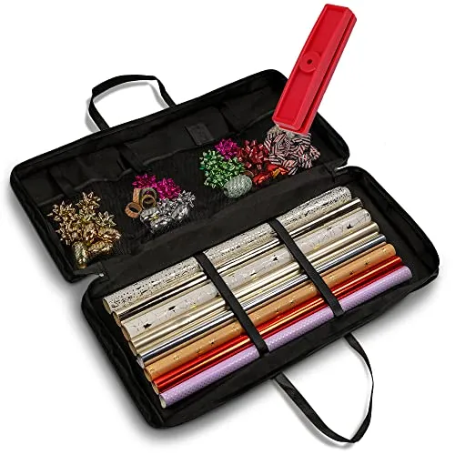 Aufbewahrungstasche für Geschenkpapier - Gratis Geschenkband Shredder - Ultraleichter Organizer mit 3 Fächern [82x34x13] – Platzsparend, wasserabweisend, strapazierfähig - zogu office®