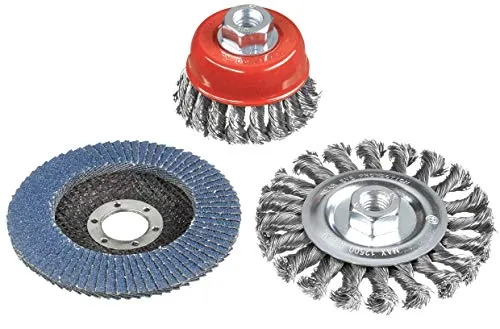 kwb 3-teiliges Drahtbürsten-Set für Winkelschleifer - Reinigung und Schleifarbeiten - Inklusive 115 mm Schleifscheibe K-80 - M14-Aufnahme