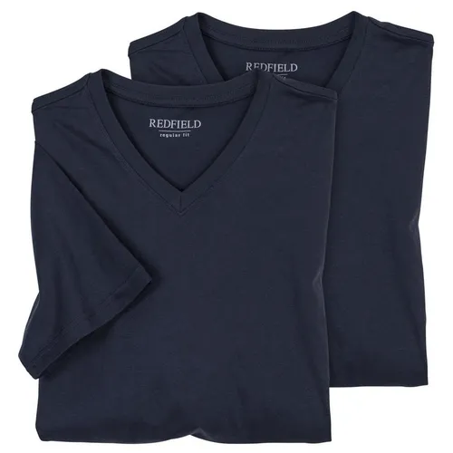 Redfield Doppelpack XXL T-Shirts dunkelblau V-Neck - Bequeme XXL V-Neck T-Shirts für Herren im praktischen Doppelpack. Ideal für modebewusste Männer in Übergrößen, mit hautsympathischer Baumwolle und optimaler Passform.