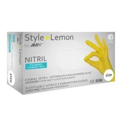 Nitrilhandschuhe Ampri Style Lemon M - puderfrei, unsteril, 100 Stück Box, ideal für medizinische Anwendungen und hohen Tragekomfort