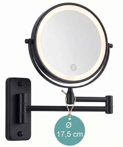 Relaxdays Kosmetikspiegel mit Beleuchtung Wand Schwarz - Praktischer Wand-Kosmetikspiegel mit 10-facher Vergrößerung für präzise Anwendungen. Die LED-Beleuchtung in 3 Lichtmodi sorgt für optimale Sicht. Flexibel einstellbar dank Schwenkarm und ausziehbarer Halterung.
