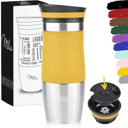 Milu Thermobecher Kaffee to go 370ml, 450ml Isolierbecher Kaffeebecher - 100% Auslaufsicher - Trinkbecher aus Edelstahl - Autobecher doppelwand Isolierung - Thermo Becher - Travel Mug (Mango, 370ml)