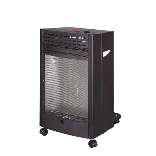 Gazcamp Blueflame Mobile Gasheizung, 4,2 kW, mit ODS Sauerstoffmangelsicherung, Piezozündung, für Propan/Butan/LPG, 2 Heizstufen, 430 x 460 x 743 mm, Schwarz, mit Rollen