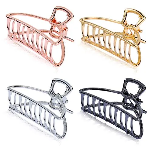Metall Krallen Clips Große Hohle Rutschfeste Haarnadel Fänger Kiefer Klemme Elegante Haargreifer für Frauen Mädchen Haarspangen zum Fixieren des Haares 4 Stück (4 Farben)