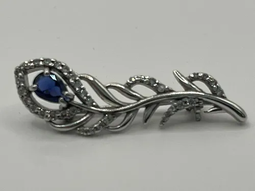 Brosche Anstecknadel 925 Silber Saphir Zirkonia Steine Echtschmuck