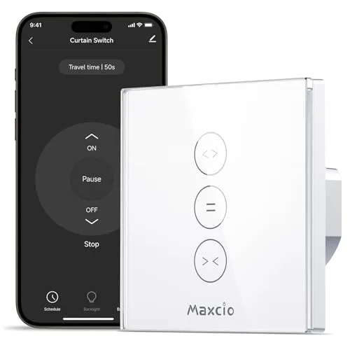 Maxcio Wlan Rolladenschalter, Rolladen Zeitschaltuhr Kompatibel mit Alexa & Google Home, Smart Schalter für Markise, Jalousie, Vorhang, WiFi Rolladensteuerung mit Timer- und Gruppenerstellung Weiß