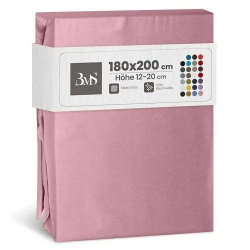 Bettwaesche-mit-Stil Mako Satin Spannbettlaken Spannlaken Spannbetttuch (180 cm x 200 cm, Matratzenhöhe 12-20 cm, Rosa)