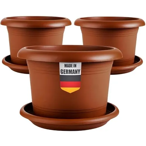 SUSTANIA Elegantes 3er-Set Blumentopf groÃŸ 40 cm Durchmesser - Pflanzkübel groÃŸ auÃŸen in Terracotta, mit Untersetzer, Robust & Frostsicher, aus Kunststoff, für Garten, Balkon, Terasse