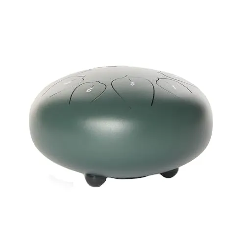 Fame Steel Tongue Drum 8“ - Handgefertigte Zungentrommel in Grün mit Tasche - Steel Pan mit 8 harmonischen Tönen in Pentatonik F, ideal für Meditation und Yoga. Leicht zu spielen, handgefertigt mit beeindruckendem Klang und inklusive Transporttasche und Schlägeln.