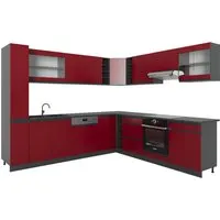 Vicco Eckküche R-Line J-Shape Anthrazit Rot - Moderne Eckküche mit variabler Aufstellbarkeit, hochwertigem Material und optimalem Komfort für Ihre Küche. Maße: 277x257 cm.