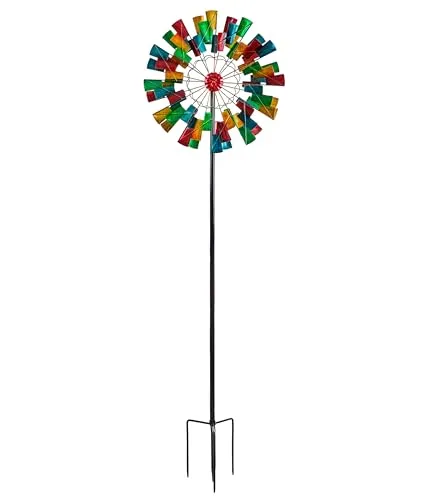 Dehner Riesen-Windrad, Ø 61 cm, Höhe 213 cm, bunt - Beeindruckendes Windrad aus pulverbeschichtetem Stahl, ideal für den Garten. Schafft mit seinem bunten Farbspiel ein faszinierendes Ambiente und ist frostbeständig für ganzjährige Freude im Freien.
