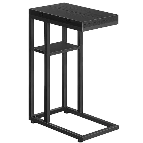 HOOBRO C-Form Beistelltisch, Klappbarer Sofatisch, Couchtisch, Kaffeetisch Snacktisch mit Lagerregal, Schmaler Nachttisch für Wohnzimmer, Schlafzimmer, Metallrahmen, Schwarz EBK29SF01