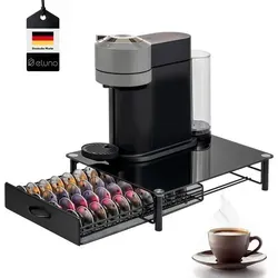 eluno Kapselhalter für 40x Nespresso Vertuo - Hochwertige Schubladenbox mit Glasplatte - Schubladen für Kaffeekapseln: Stilvoller Kapselspender für bis zu 40 Nespresso-Kapseln, mit praktischer Glasplatte als Unterlage für Ihre Kaffeemaschine.