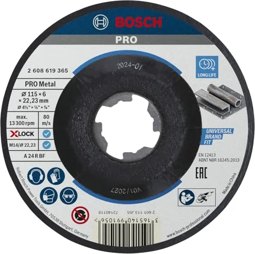 Bosch Professional 1x Standard for Metal X-LOCK Schleifscheibe (für Metall, Ø 115 x 6 x 22,23 mm, Gekröpft, Zubehör Winkelschleifer)