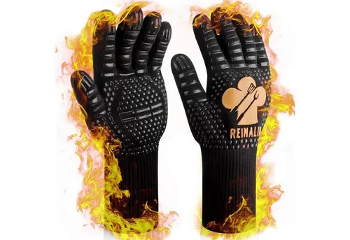 Grillhandschuhe Hitzebeständig 800°C L/XL/XXL - Sicherer Griff für Grillmeister - Grillzubehör mit bis zu 800°C Hitzebeständigkeit, rutschfestem Silikon für sicheren Halt und weichem Baumwollfutter für maximalen Komfort und Schutz. Ideal für Grillen, Backen und Kochen.