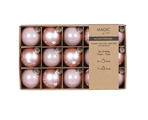 Inge-glas Weihnachtskugeln Glas 6cm x 15 Stück in Kartonbox Christbaumkugeln Hellrosa Lovely Magnolia