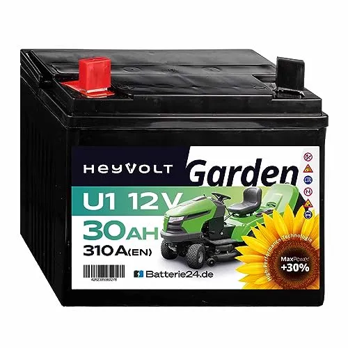 HeyVolt Garden Rasentraktorbatterie 30Ah - Leistungsstarker Akku für Aufsitzrasenmäher - Batterien für Rasenmäher: Wartungsfreie 12V GEL-Batterie mit 30Ah und 310A Kaltstartstrom, ideal für sicheres Mähen am Hang dank geprüfter Schräglagenstabilität.