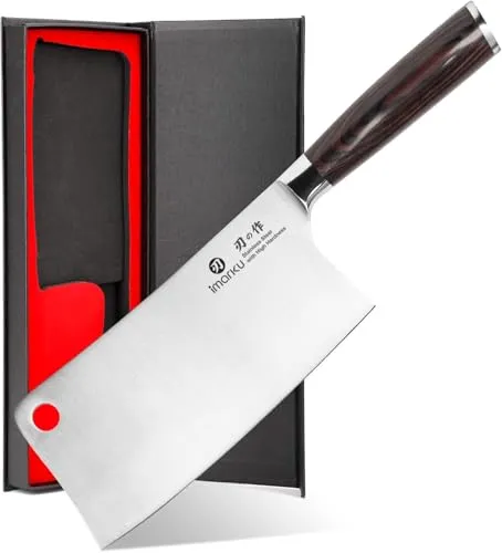 imarku Hackmesser 18 cm, Geschmiedetes Nakiri Messer und Chinesisches Kochmesser aus 7Cr17Mov Edelstahl, Profi Fleischmesser mit Pakkaholz-Griff, ideal für Gemüse, Fleisch & Knochen