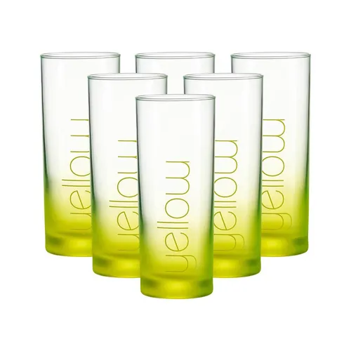 Ritzenhoff & Breker Flash Trinkglas 360 ml 6er Set - Gelb - Bunte 6er Set Longdrinkgläser, 360 ml, ideal für Partys. Mit mattierter Oberfläche und englischer Farbbezeichnung für stilvolle Akzente und Verwechslungsfreiheit.