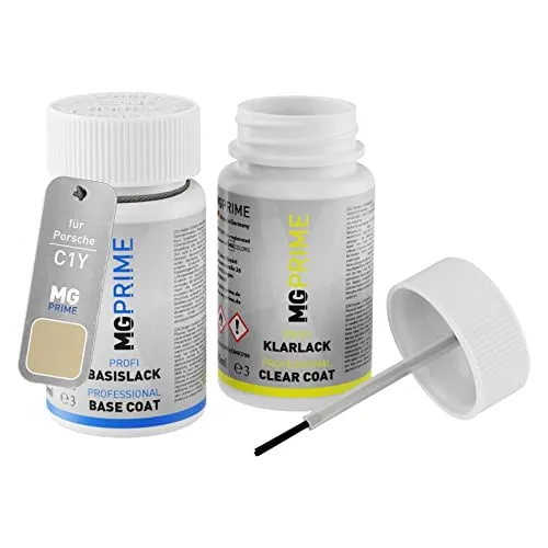 MG PRIME Autolack Lackstift Set für Porsche C1Y / 4T Palladium Metallic/Palladiummetallic Basislack Klarlack je 50ml