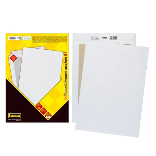 Idena 10247 - Versandtaschen DIN B4 mit Papprückwand, 5 Stück haftklebend aus 120 g/m² FSC-Mix Papier, ideal für Briefe und Dokumente