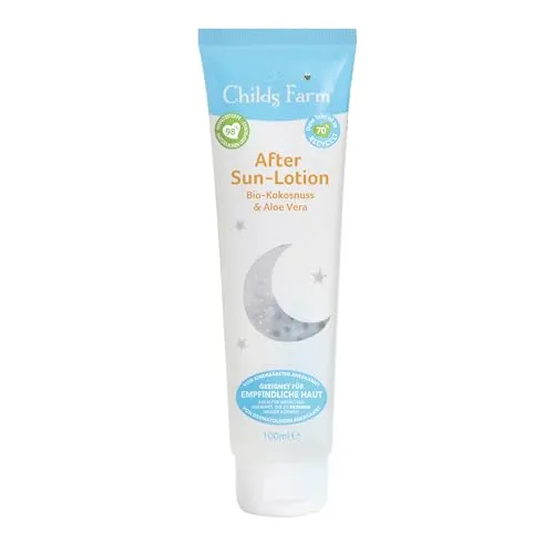 Childs Farm After Sun-Lotion für Kinder und Babys mit Bio-Kokosnuss Duft, 100ml | Beruhigend und feuchtigkeitsspendend |Für trockene, empfindliche oder auch zu Ekzemen neigende Haut geeignet