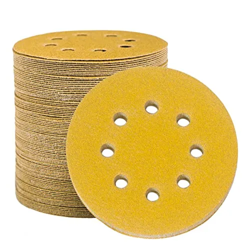 STEBRUAM 100 Stück Schleifpapier 125mm Klett 80 Körnung, Profi Gold Rund 8 Loch Schleifscheiben für Exzenterschleifer,Für Holz Metall und Farbe