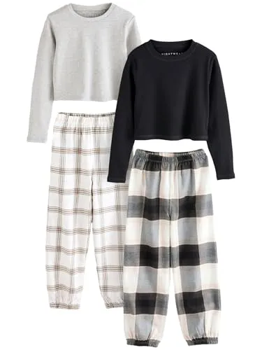 NEXT Mädchen Karierte Pyjamashorts aus Webstoff, 2er-Pack Black & White 128