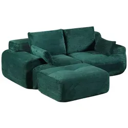 Sofa 2-Sitzer Sofa ohne Montage, Cordstoff, ergonomisch & platzsparend Modulares Sofa mit 32D Polsterung für Wohnzimmer & kleine Räume - Grün