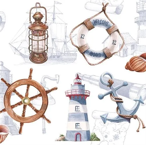 Servietten Wecome Aboard Schmuckstücke Seefahrt Leuchtturm Laterne 33x33cm 20