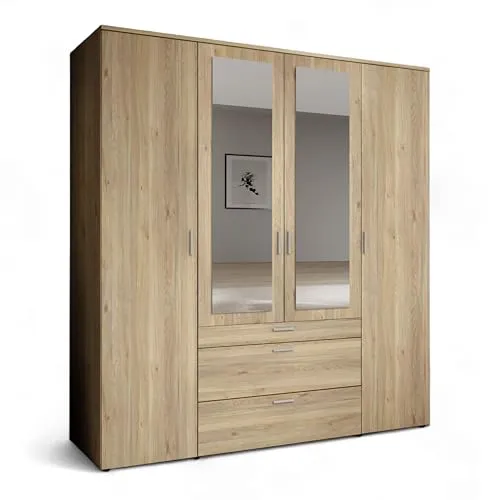 Livetastic Drehtürenschrank Eiche mit Spiegel, 180x195x56 cm